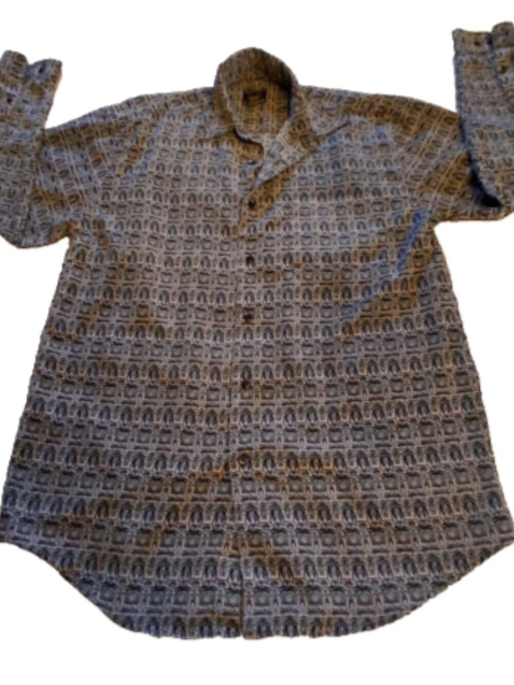 Vintage Daniel David Men's L Long Sleeve Button Pocket Geometric  Shirt